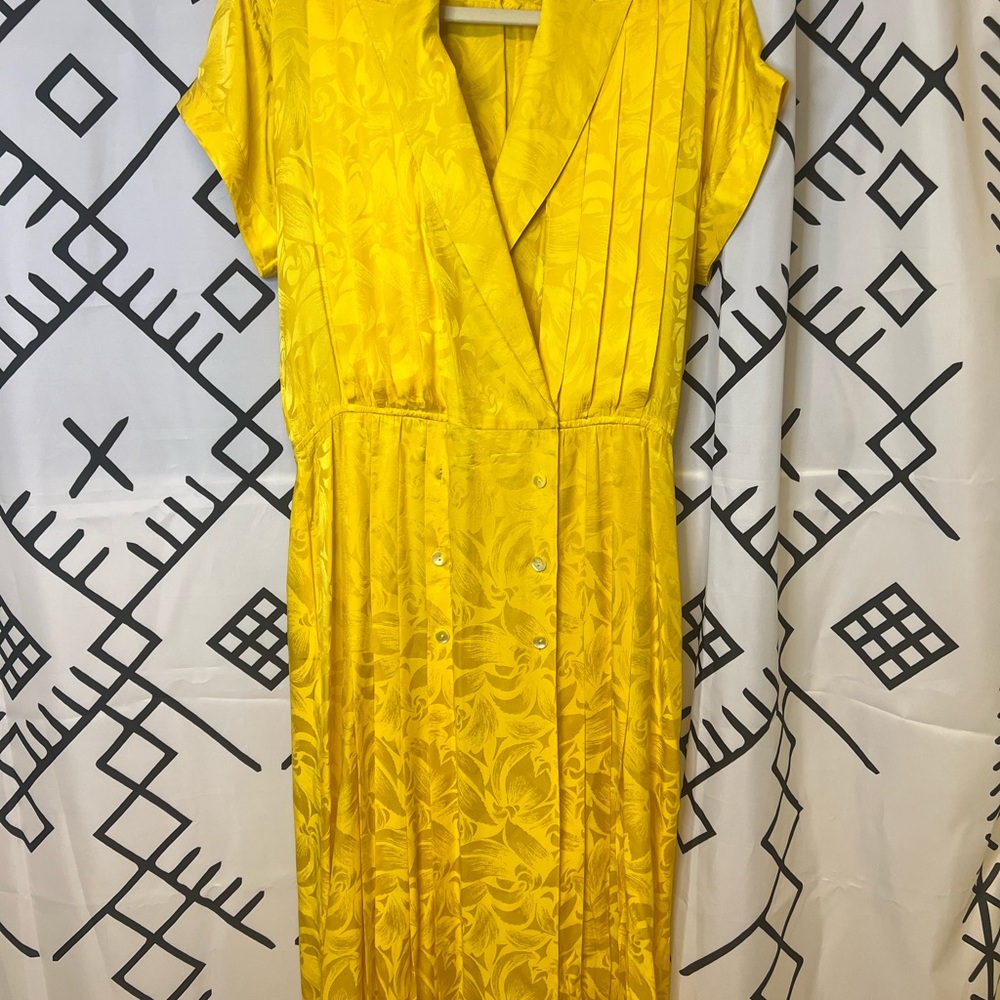 Yellow vintage 80s Argenti 100% Silk dress Large Size 12